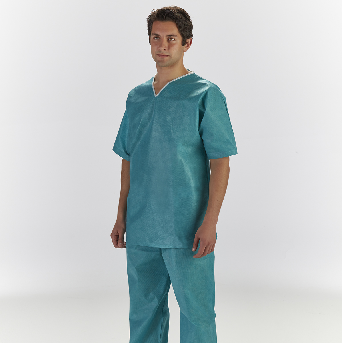 Graham Medical® Teal Nonwoven Disposable Elastic Scrub Pants and V-Neck Shirt Set